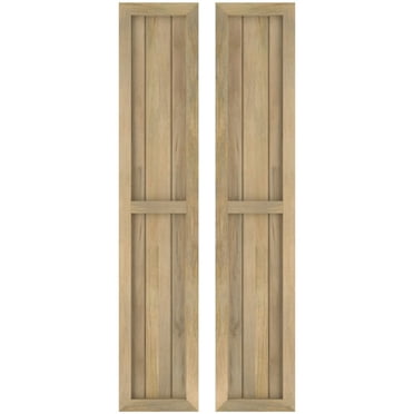 Ekena Millwork 10 1/2"W x 79"H Americraft Three Board Exterior Real Wood Two Equal Panel Framed Board-n-Batten Shutters (Per Pair), Unfinished