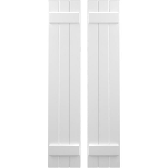Ekena Millwork 10 1/2"W x 81"H Americraft Three Board (2 Batten) Exterior Real Wood Joined Board-n-Batten Shutters (Per Pair), White