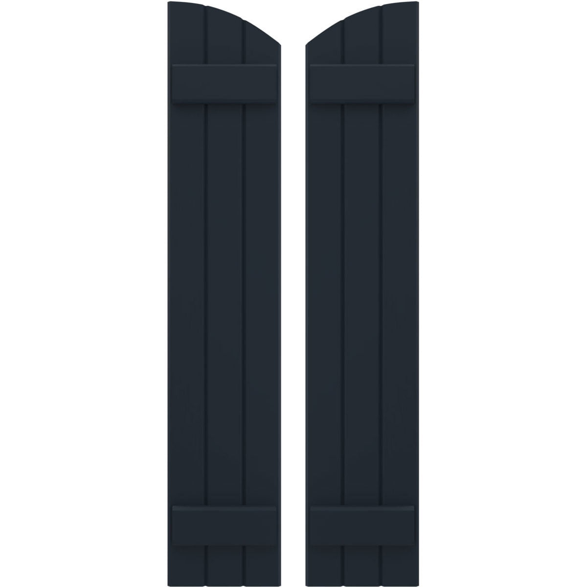 Ekena Millwork 10 1/2"W x 81"H Americraft Three Board (2 Batten) Exterior Real Wood Joined Board-n-Batten Shutters w/ Elliptical Top (Per Pair), Starless Night Blue
