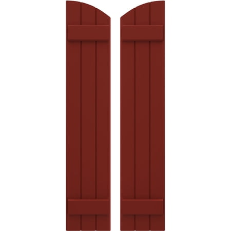 Ekena Millwork 10 1/2"W x 82"H Americraft Three Board (2 Batten) Exterior Real Wood Joined Board-n-Batten Shutters w/ Elliptical Top (Per Pair), Pepper Red