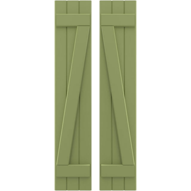 Ekena Millwork 10 1/2"W x 82"H Americraft Three Board (2 Batten) Exterior Real Wood Joined Board-n-Batten Shutters w/ Z-Bar (Per Pair), Moss Green