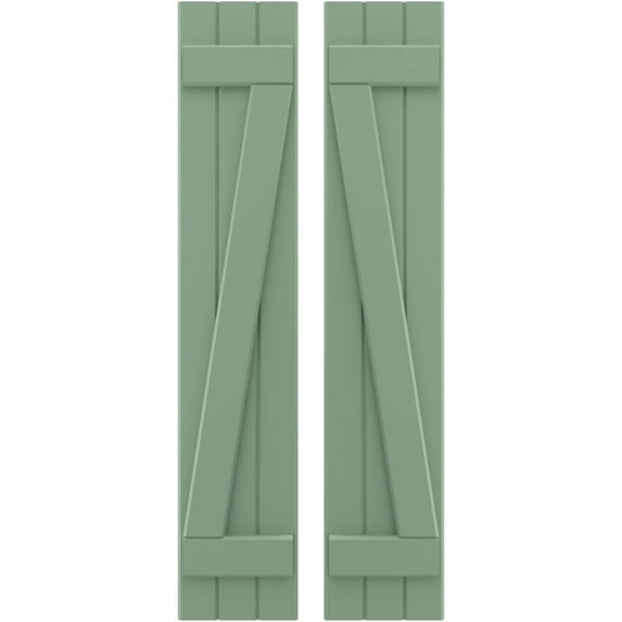 Ekena Millwork 10 1/2"W x 82"H Americraft Three Board (2 Batten) Exterior Real Wood Joined Board-n-Batten Shutters w/ Z-Bar (Per Pair), Track Green