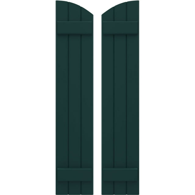 Ekena Millwork 10 1/2"W x 83"H Americraft Three Board (2 Batten) Exterior Real Wood Joined Board-n-Batten Shutters w/ Elliptical Top (Per Pair), Thermal Green