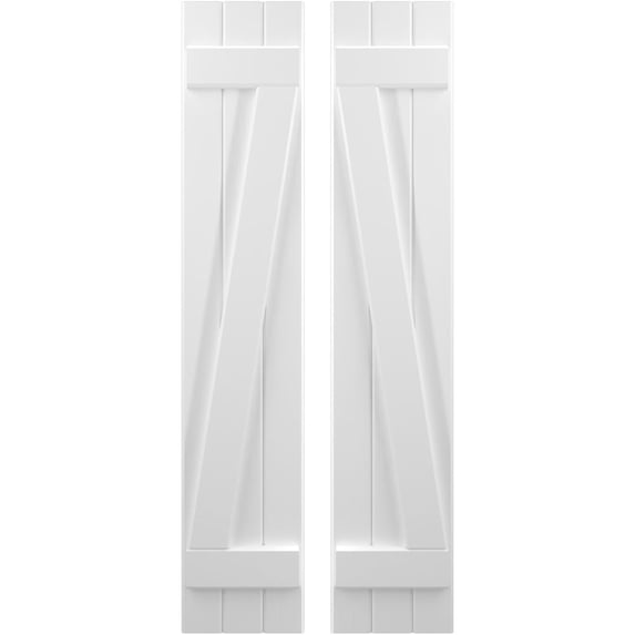 Ekena Millwork 10 1/2"W x 83"H Americraft Three Board (2 Batten) Exterior Real Wood Joined Board-n-Batten Shutters w/ Z-Bar (Per Pair), White
