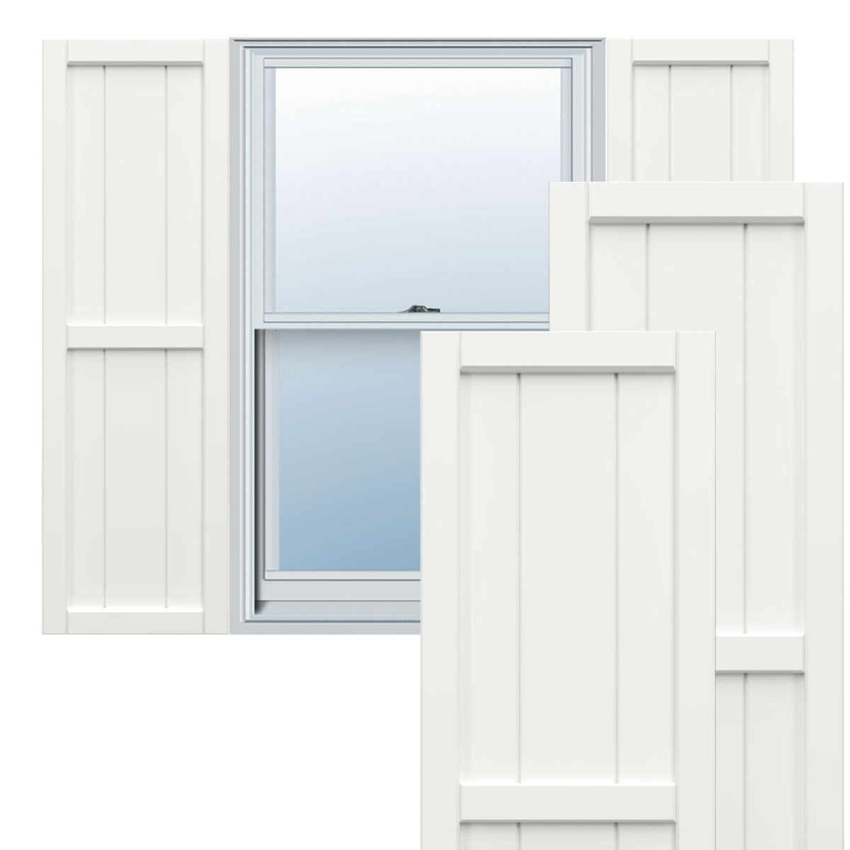 Ekena Millwork 10 3/4"W x 102"H True Fit PVC, Two Board Framed Board-n-Batten Shutters, Unfinished (Per Pair - Hardware Not Included)