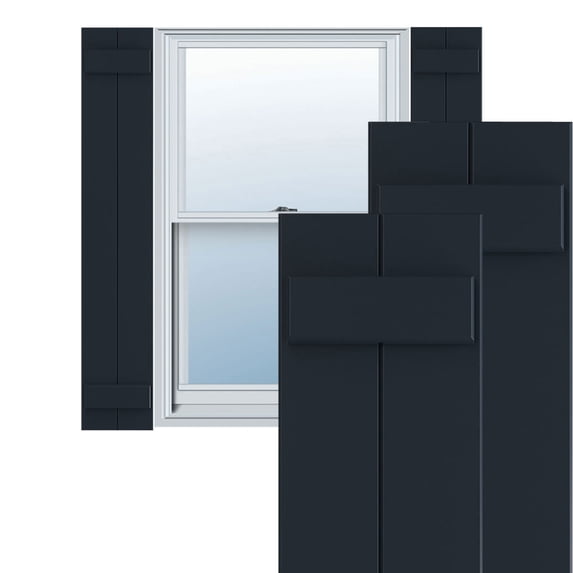 Ekena Millwork 10 3/4"W x 25"H True Fit PVC Two Board Joined Board-n-Batten Shutters, Starless Night Blue (Per Pair - Hardware Not Included)