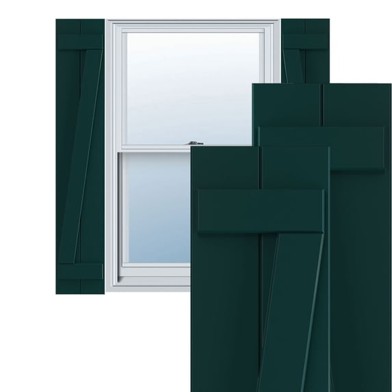 Ekena Millwork 10 3/4"W x 27"H True Fit PVC Two Board Joined Board-n-Batten Shutters w/Z-Bar, Thermal Green (Per Pair - Hardware Not Included)