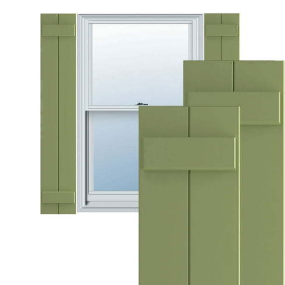 Ekena Millwork 10 3/4"W x 32"H True Fit PVC Two Board Joined Board-n-Batten Shutters, Moss Green (Per Pair - Hardware Not Included)