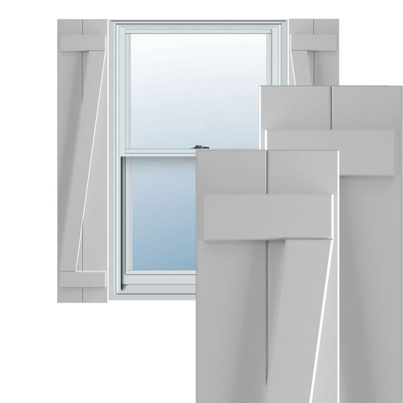 Ekena Millwork 10 3/4"W x 32"H True Fit PVC Two Board Joined Board-n-Batten Shutters w/Z-Bar, Primed (Per Pair - Hardware Not Included)