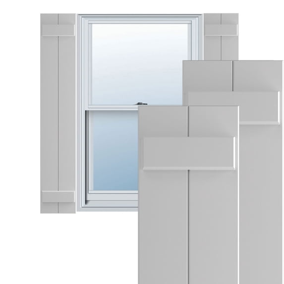 Ekena Millwork 10 3/4"W x 33"H True Fit PVC Two Board Joined Board-n-Batten Shutters, Primed (Per Pair - Hardware Not Included)