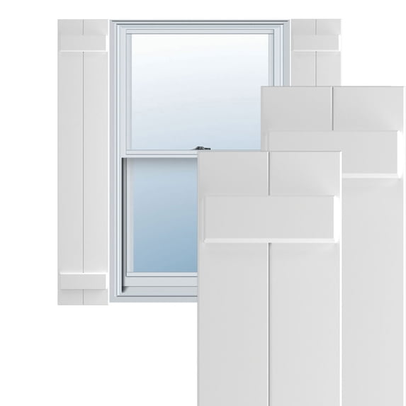 Ekena Millwork 10 3/4"W x 33"H True Fit PVC Two Board Joined Board-n-Batten Shutters, Unfinished (Per Pair - Hardware Not Included)
