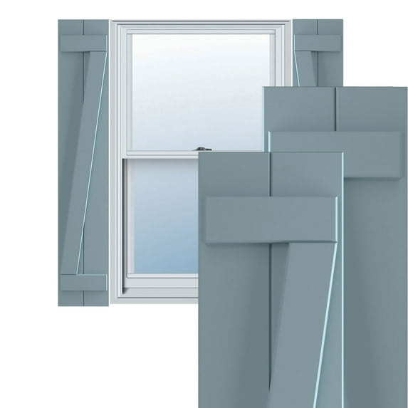 Ekena Millwork 10 3/4"W x 33"H True Fit PVC Two Board Joined Board-n-Batten Shutters w/Z-Bar, Peaceful Blue (Per Pair - Hardware Not Included)