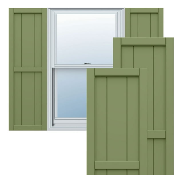 Ekena Millwork 10 3/4"W x 34"H True Fit PVC, Two Board Framed Board-n-Batten Shutters, Moss Green (Per Pair - Hardware Not Included)