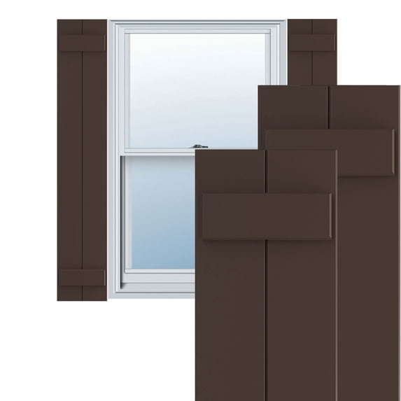 Ekena Millwork 10 3/4"W x 40"H True Fit PVC Two Board Joined Board-n-Batten Shutters, Raisin Brown (Per Pair - Hardware Not Included)