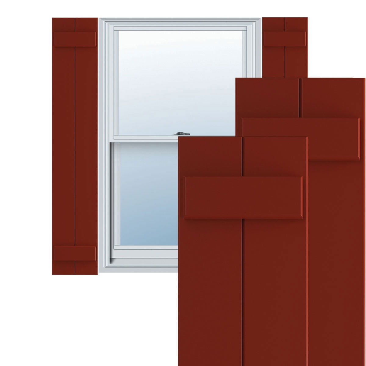 Ekena Millwork 10 3/4"W x 47"H True Fit PVC Two Board Joined Board-n-Batten Shutters, Pepper Red (Per Pair - Hardware Not Included)