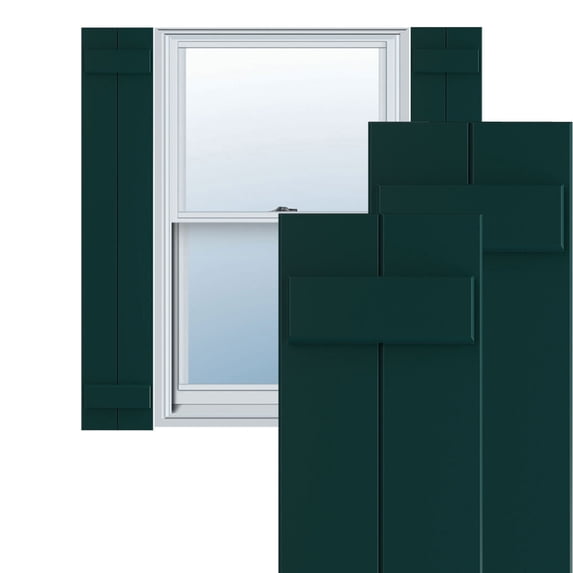 Ekena Millwork 10 3/4"W x 48"H True Fit PVC Two Board Joined Board-n-Batten Shutters, Thermal Green (Per Pair - Hardware Not Included)