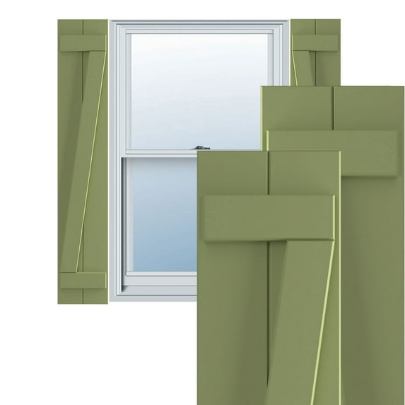 Ekena Millwork 10 3/4"W x 52"H True Fit PVC Two Board Joined Board-n-Batten Shutters w/Z-Bar, Moss Green (Per Pair - Hardware Not Included)