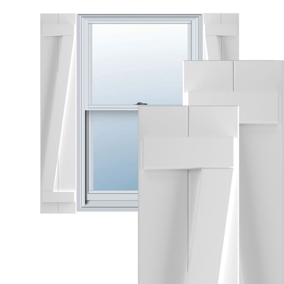 Ekena Millwork 10 3/4"W x 53"H True Fit PVC Two Board Joined Board-n-Batten Shutters w/Z-Bar, White (Per Pair - Hardware Not Included)