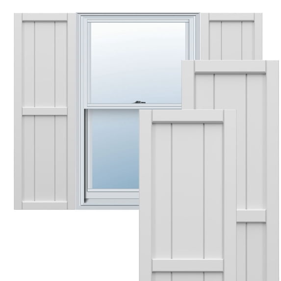 Ekena Millwork 10 3/4"W x 55"H True Fit PVC, Two Board Framed Board-n-Batten Shutters, White (Per Pair - Hardware Not Included)
