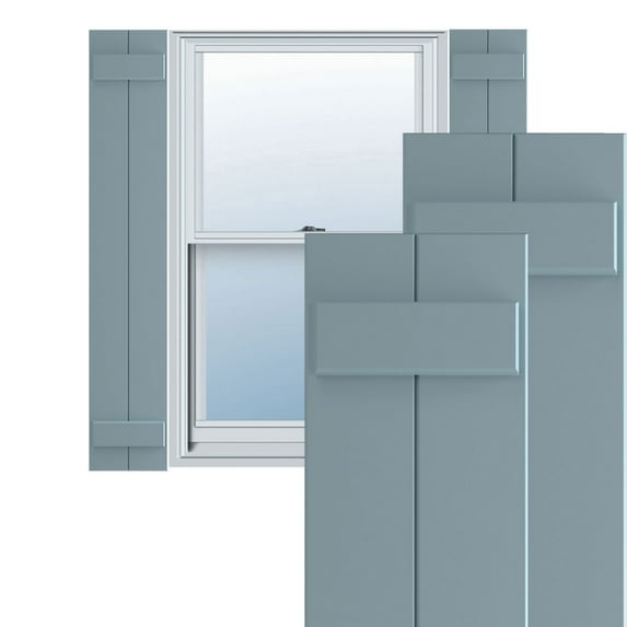 Ekena Millwork 10 3/4"W x 55"H True Fit PVC Two Board Joined Board-n-Batten Shutters, Peaceful Blue (Per Pair - Hardware Not Included)