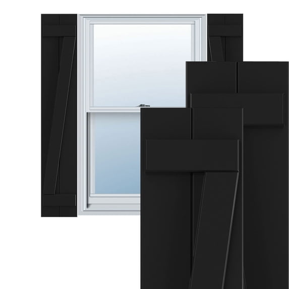 Ekena Millwork 10 3/4"W x 55"H True Fit PVC Two Board Joined Board-n-Batten Shutters w/Z-Bar, Black (Per Pair - Hardware Not Included)