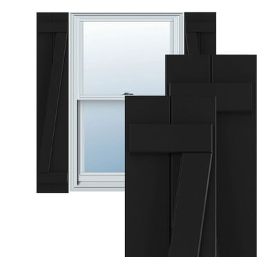 Ekena Millwork 10 3/4"W x 56"H True Fit PVC Two Board Joined Board-n-Batten Shutters w/Z-Bar, Black (Per Pair - Hardware Not Included)
