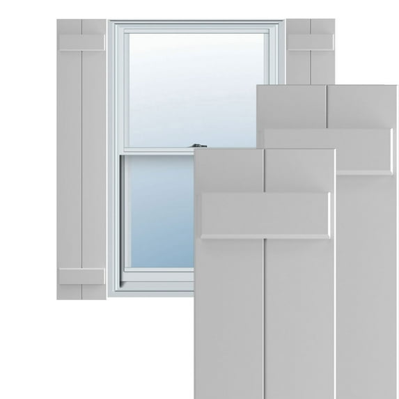 Ekena Millwork 10 3/4"W x 57"H True Fit PVC Two Board Joined Board-n-Batten Shutters, Primed (Per Pair - Hardware Not Included)