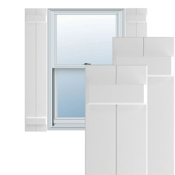 Ekena Millwork 10 3/4"W x 58"H True Fit PVC Two Board Joined Board-n-Batten Shutters, Unfinished (Per Pair - Hardware Not Included)