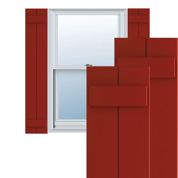 Ekena Millwork 10 3/4"W x 60"H True Fit PVC Two Board Joined Board-n-Batten Shutters, Fire Red (Per Pair - Hardware Not Included)