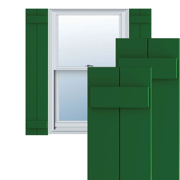 Ekena Millwork 10 3/4"W x 61"H True Fit PVC Two Board Joined Board-n-Batten Shutters, Viridian Green (Per Pair - Hardware Not Included)