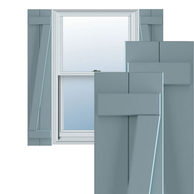 Ekena Millwork 10 3/4"W x 63"H True Fit PVC Two Board Joined Board-n-Batten Shutters w/Z-Bar, Peaceful Blue (Per Pair - Hardware Not Included)