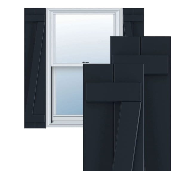 Ekena Millwork 10 3/4"W x 63"H True Fit PVC Two Board Joined Board-n-Batten Shutters w/Z-Bar, Starless Night Blue (Per Pair - Hardware Not Included)
