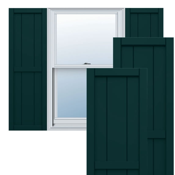 Ekena Millwork 10 3/4"W x 65"H True Fit PVC, Two Board Framed Board-n-Batten Shutters, Thermal Green (Per Pair - Hardware Not Included)