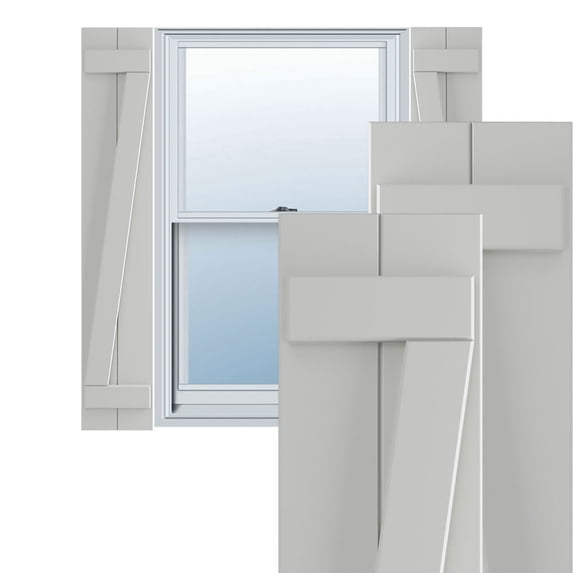 Ekena Millwork 10 3/4"W x 75"H True Fit PVC Two Board Joined Board-n-Batten Shutters w/Z-Bar, Hailstorm Gray (Per Pair - Hardware Not Included)