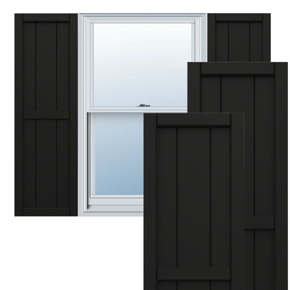 Ekena Millwork 10 3/4"W x 76"H True Fit PVC, Two Board Framed Board-n-Batten Shutters, Black (Per Pair - Hardware Not Included)