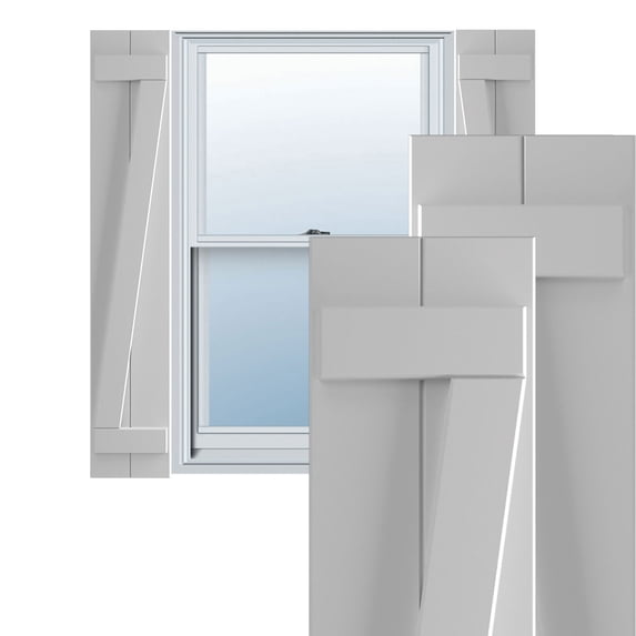 Ekena Millwork 10 3/4"W x 76"H True Fit PVC Two Board Joined Board-n-Batten Shutters w/Z-Bar, Primed (Per Pair - Hardware Not Included)