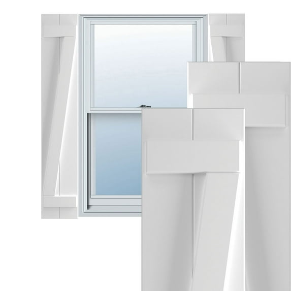Ekena Millwork 10 3/4"W x 76"H True Fit PVC Two Board Joined Board-n-Batten Shutters w/Z-Bar, White (Per Pair - Hardware Not Included)