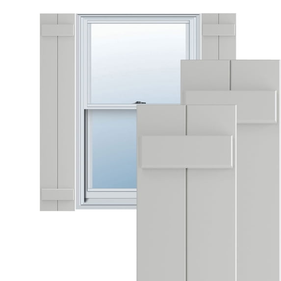 Ekena Millwork 10 3/4"W x 77"H True Fit PVC Two Board Joined Board-n-Batten Shutters, Hailstorm Gray (Per Pair - Hardware Not Included)