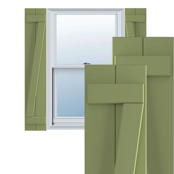 Ekena Millwork 10 3/4"W x 77"H True Fit PVC Two Board Joined Board-n-Batten Shutters w/Z-Bar, Moss Green (Per Pair - Hardware Not Included)