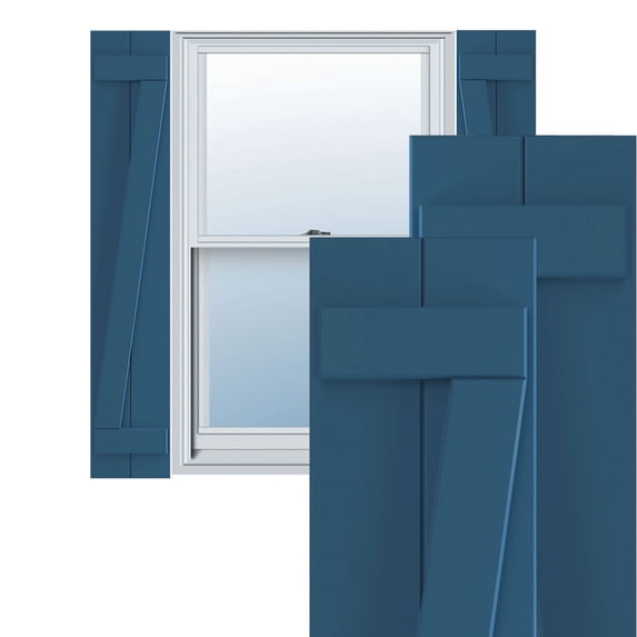 Ekena Millwork 10 3/4"W x 77"H True Fit PVC Two Board Joined Board-n-Batten Shutters w/Z-Bar, Sojourn Blue (Per Pair - Hardware Not Included)