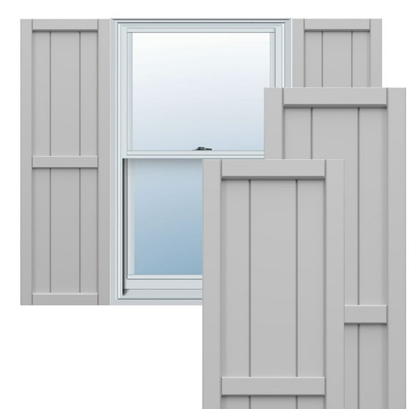 Ekena Millwork 10 3/4"W x 78"H True Fit PVC, Two Board Framed Board-n-Batten Shutters, Primed (Per Pair - Hardware Not Included)