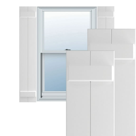 Ekena Millwork 10 3/4"W x 80"H True Fit PVC Two Board Joined Board-n-Batten Shutters, White (Per Pair - Hardware Not Included)