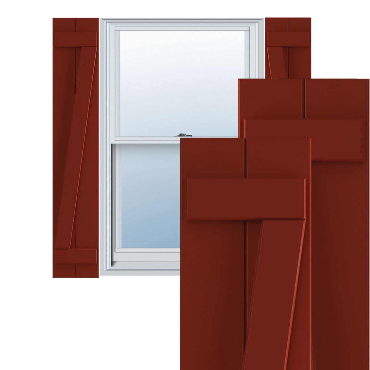 Ekena Millwork 10 3/4"W x 80"H True Fit PVC Two Board Joined Board-n-Batten Shutters w/Z-Bar, Pepper Red (Per Pair - Hardware Not Included)