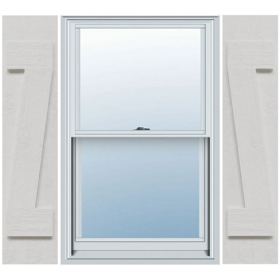 Ekena Millwork 10 3/4"W x 83"H Timberthane Faux Rustic Two Board Joined Board-n-Batten Faux Wood Shutters w/Z-Board, Rough Cedar (Per Pair)