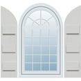 thumbnail image 1 of Ekena Millwork 10 3/4"W x 86"H, Rough Cedar (75" Low Side) Timberthane Faux Rustic Two Board Joined Board-n-Batten Faux Wood Shutters w/Quarter Round Arch Top, Rough Cedar (Per Pair), 1 of 9