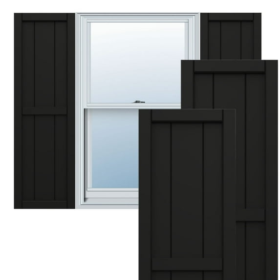 Ekena Millwork 10 3/4"W x 93"H True Fit PVC, Two Board Framed Board-n-Batten Shutters, Black (Per Pair - Hardware Not Included)