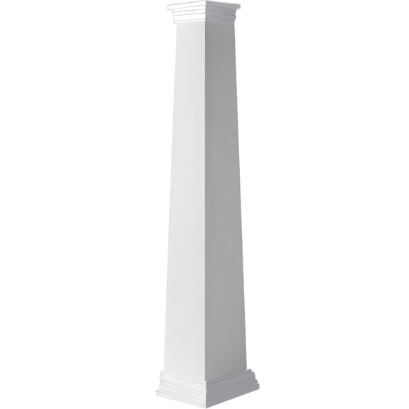 Ekena Millwork 10" Bottom Width to 6" Top Width x 6'H Craftsman Classic Square Tapered, Smooth PVC Column Kit, Prairie Capital & Prairie Base