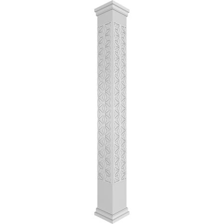 Ekena Millwork 10"W x 10'H Craftsman Classic Square Non-Tapered Hampton Fretwork Column w/ Prairie Capital & Prairie Base