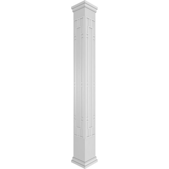 Ekena Millwork 10"W x 10'H Craftsman Classic Square Non-Tapered Hastings Fretwork Column w/ Prairie Capital & Prairie Base
