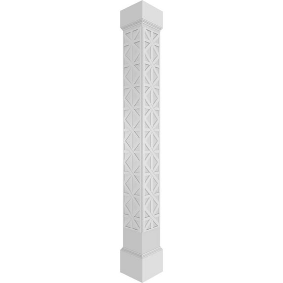 Ekena Millwork 10"W x 10'H Craftsman Classic Square Non-Tapered Imperial Fretwork Column w/ Mission Capital & Mission Base